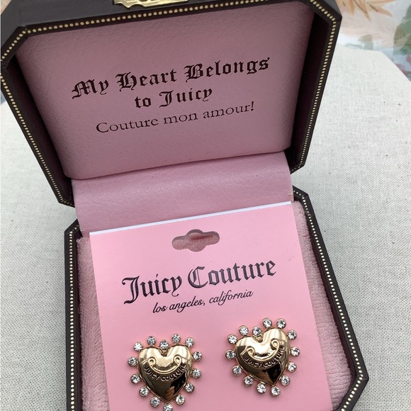 Juicy Couture Gold Hearts with Rhinestones Stud Earrings - Picture 6 of 6